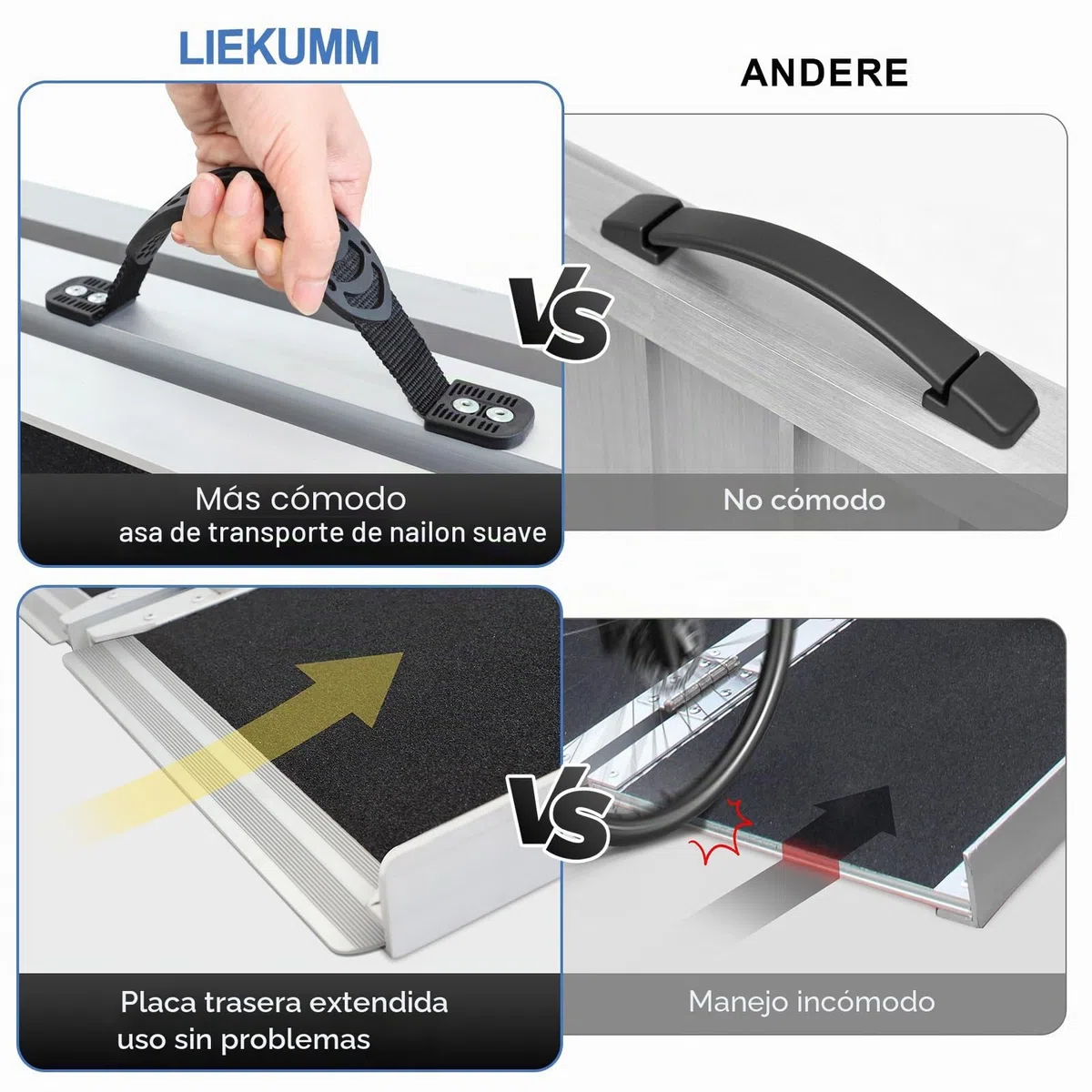 LIEKUMM Rampas para Silla de Ruedas 182,5 cm, Capacidad de Carga 300 kg Aluminio Rampa Antideslizante, Rampa Silla de Ruedas Portátil para Escalera, Escalon, Umbral, Menaje del Hogar