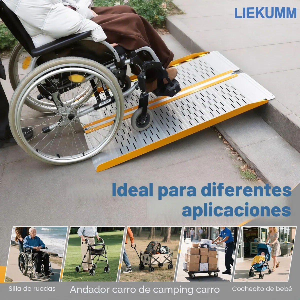 LIEKUMM Rampas para Silla de Ruedas Plegable 61 cm, Capacidad de Carga 300 kg, Rampa Silla de Ruedas de Aluminio para Escaleras y Escalones, Rampa para Silla de Ruedas de Uso Doméstico