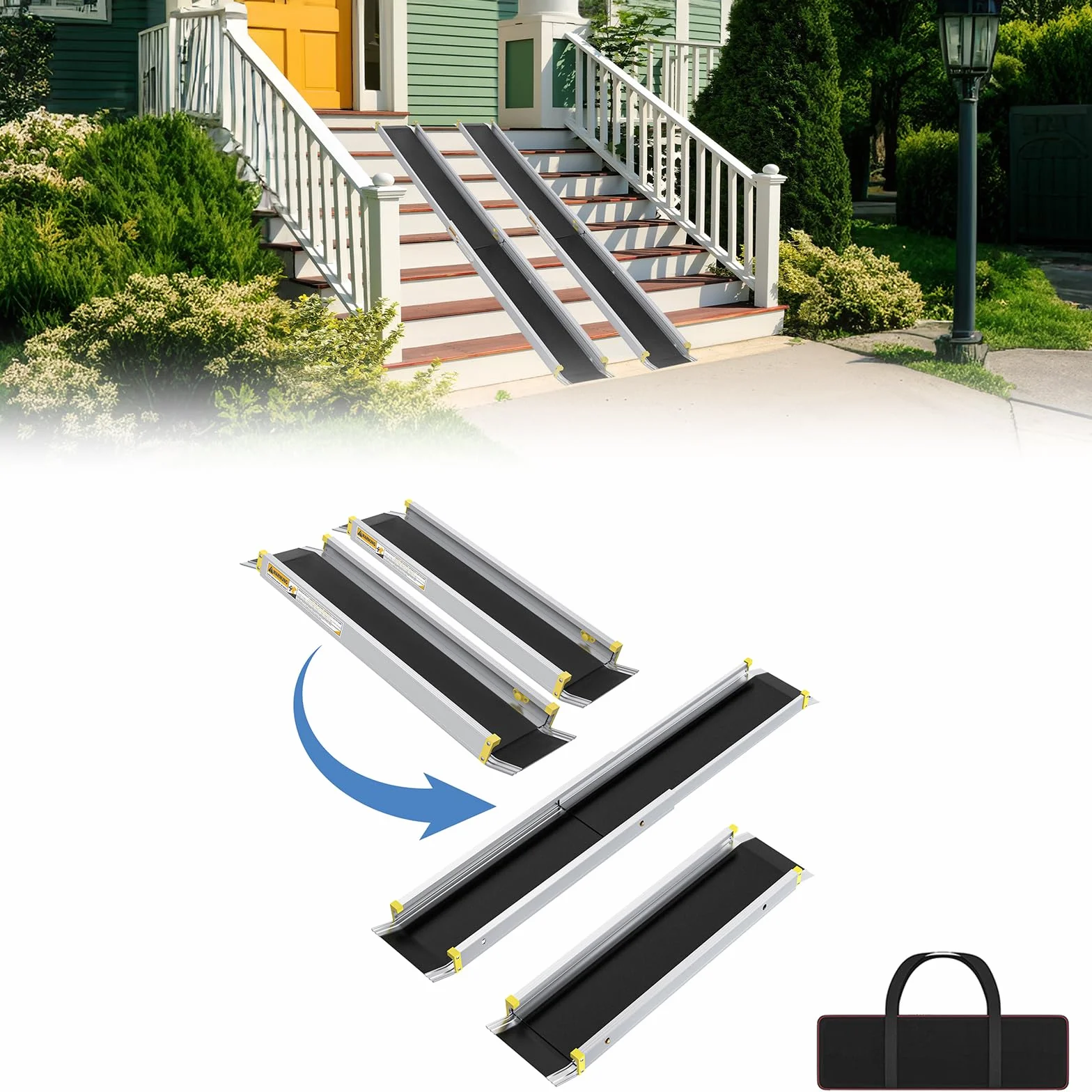 UISEBRT 2 x Rampa telescópica para silla de ruedas, Rampa telescópica de aluminio, Rampa de acceso ajustable, Capacidad de carga para escalera hasta 300 kg (75.5-122cm)