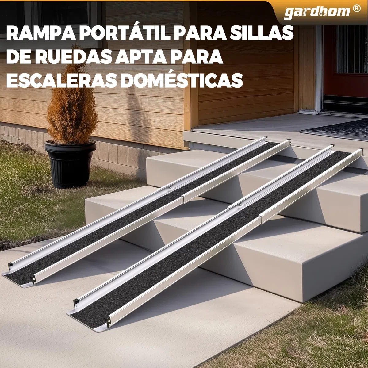 gardhom 2PCS Rampas Telescópicas para Silla de Ruedas de 120 a 213 cm, Rampa Portátil Ajustable para Silla de Ruedas de 272 kg, Rampas con Superficie Antideslizante Negra y Bolsa de Transporte