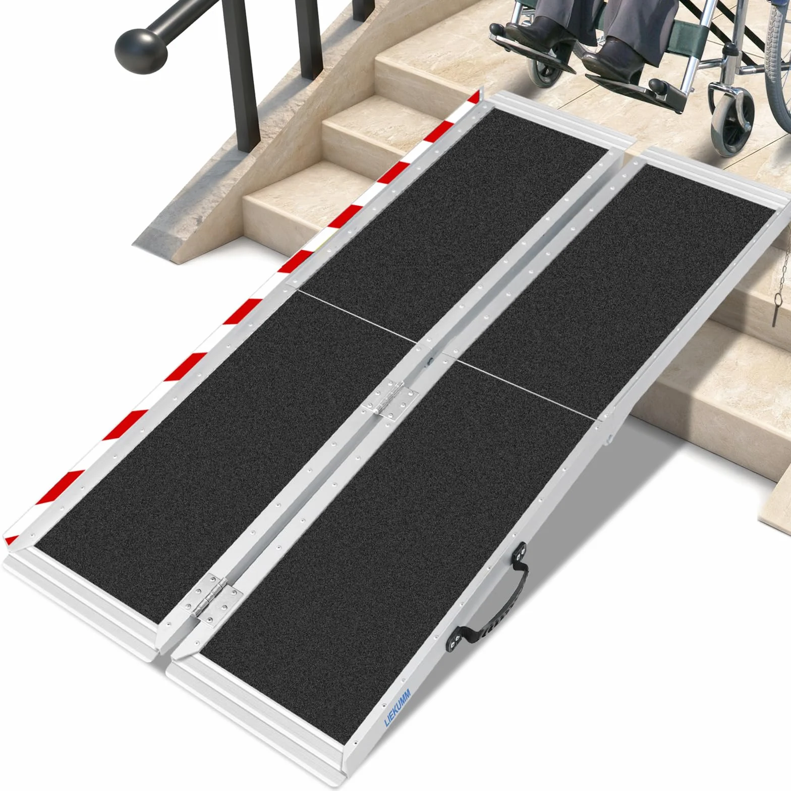 LIEKUMM Rampas para Silla de Ruedas 182,5 cm, Capacidad de Carga 300 kg Aluminio Rampa Antideslizante, Rampa Silla de Ruedas Portátil para Escalera, Escalon, Umbral, Menaje del Hogar
