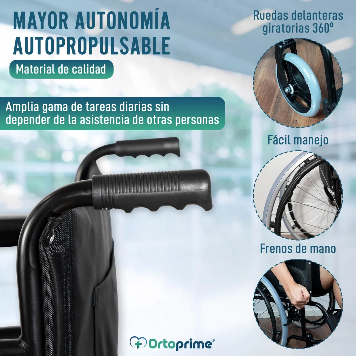 OrtoPrime Silla de Ruedas Plegable Ligera AUTOPROPULSABLE Sillas de ruedas para adultos - Sillas de Ruedas Plegables - Silla de Ruedas Ortopédica - Silla ruedas minusválido PLEGABLE Marca Española