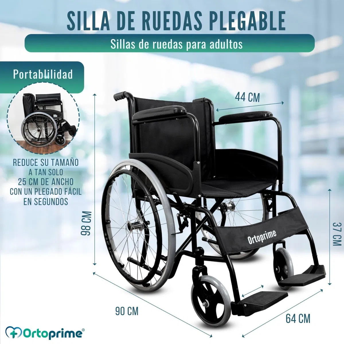 OrtoPrime Silla de Ruedas Plegable Ligera AUTOPROPULSABLE Sillas de ruedas para adultos - Sillas de Ruedas Plegables - Silla de Ruedas Ortopédica - Silla ruedas minusválido PLEGABLE Marca Española