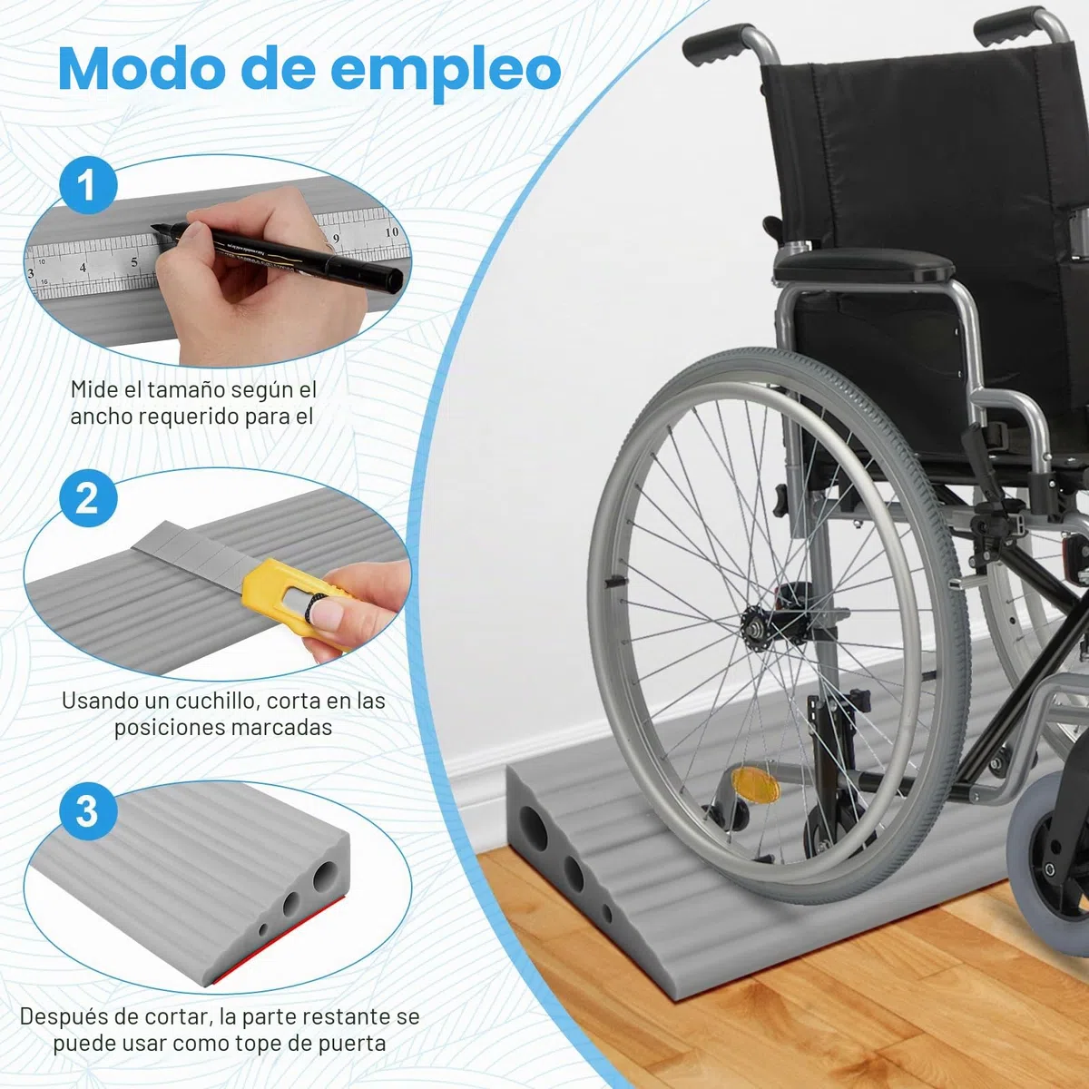 Rampa de Umbral, Ramp a de Umbral de 100x6,5x2,5 cm, Rampa de Umbral de Pvc para Silla de Ruedas, Superficie Antideslizante, Rampa de Goma, Ramp a de Umbra l Adecuada para Sillas de Ruedas, Cochecitos