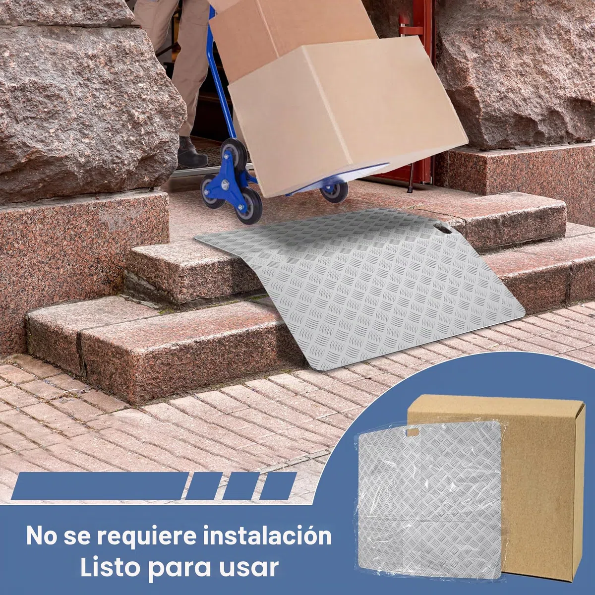 UISEBRT Rampa de umbral de puerta para silla de ruedas, de aluminio, antideslizante, portátil, con asas, capacidad de carga de 270 kg (100 x 70 x 10 cm)