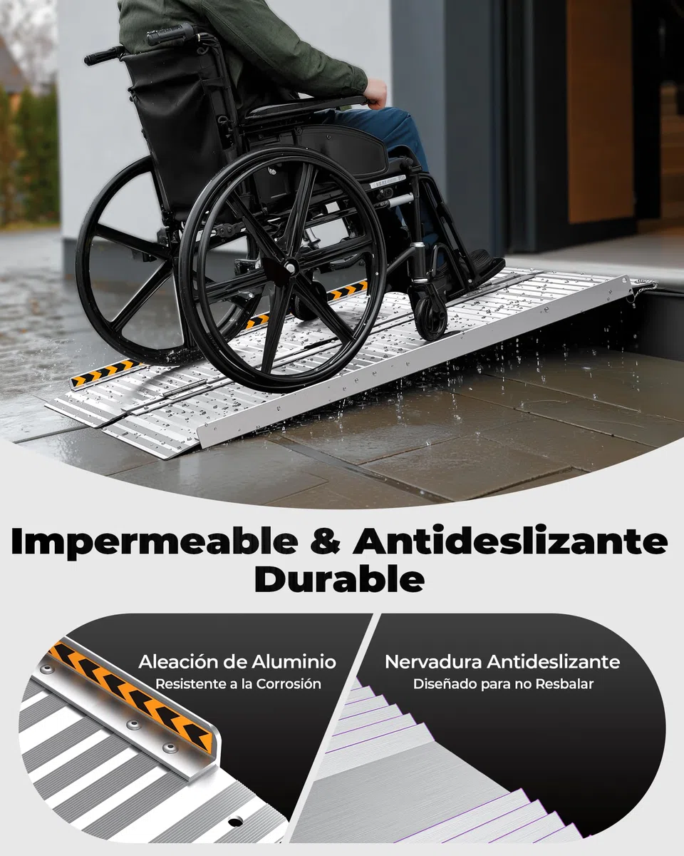 FACHNUO Rampa para Sillas de Ruedas Plegable 122CM Rampa de Umbral, Capacidad 362KG, Antideslizante Extra Ancha 74cm - Rampa de Aluminio Portátil para Escaleras, Peldaños, Puertas, Entradas
