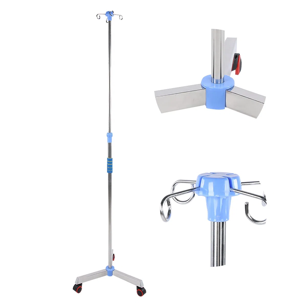 Medical Pole Soporte De Infusión Domiciliario Soporte De Poste Plegable Portátil, Soporte De Infusión Ajustable De Acero Inoxidable 4 Ganchos Y Ruedas Clínica Doméstica Soporte De Exhibición