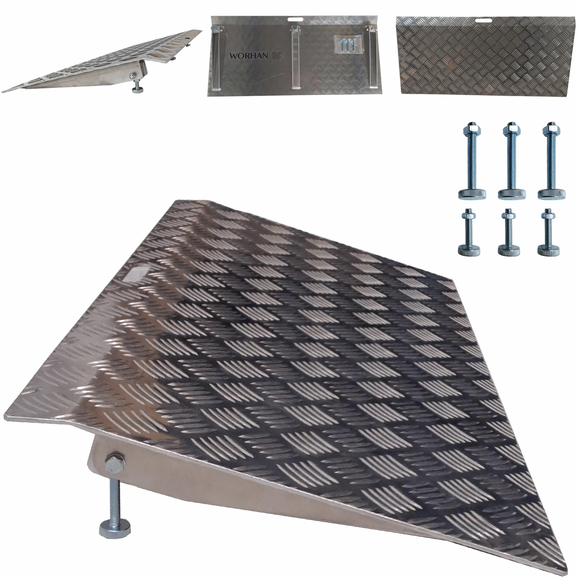 Rampa Umbral Rígida para Sillas de Ruedas Plataforma de Carga Altura Variable Regulable Superficie Antideslizante Aluminio Anodizado 1TR90