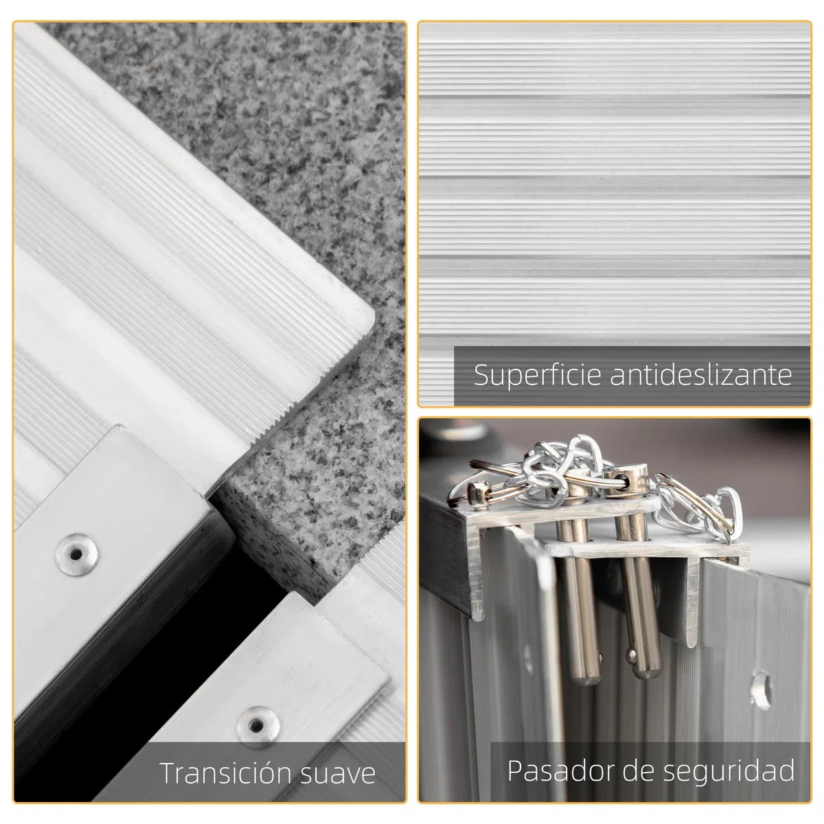 HOMCOM Rampa para Sillas de Ruedas Plegable, 61 cm, Carga 270 kg, Rampa Portátil de Aluminio Antideslizante con Bordes de Seguridad y Asa, para Escaleras, Puertas, Discapacitados