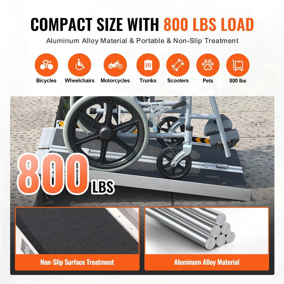 VEVOR Rampa para silla de ruedas, capacidad de 800 libras rampa de umbral plegable portátil de aluminio antideslizante de 24 pulgadas para scooter, discapacitados, escalones, hogar, escaleras, puertas
