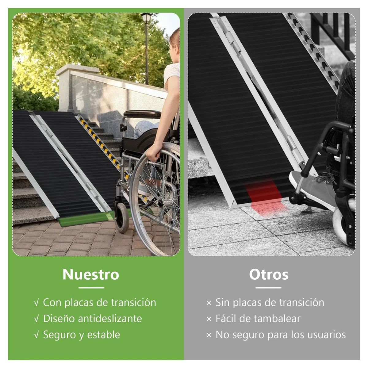 COSTWAY Rampa Portátil de Aluminio para Silla de Ruedas, Rampas Plegables con Placa de Transición y Superficie Antideslizante para Umbrales Escaleras (91 cm)