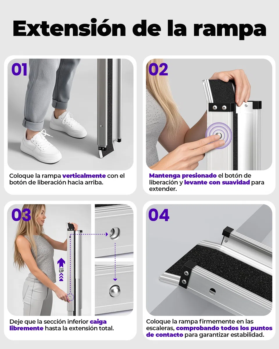 FACHNUO Rampas telescópicas para sillas de Ruedas Antideslizantes, 2 rampas de Aluminio para sillas de Ruedas de hasta 272 kg, rampa portátil con Bolsillos de Tela, rampas para escaleras