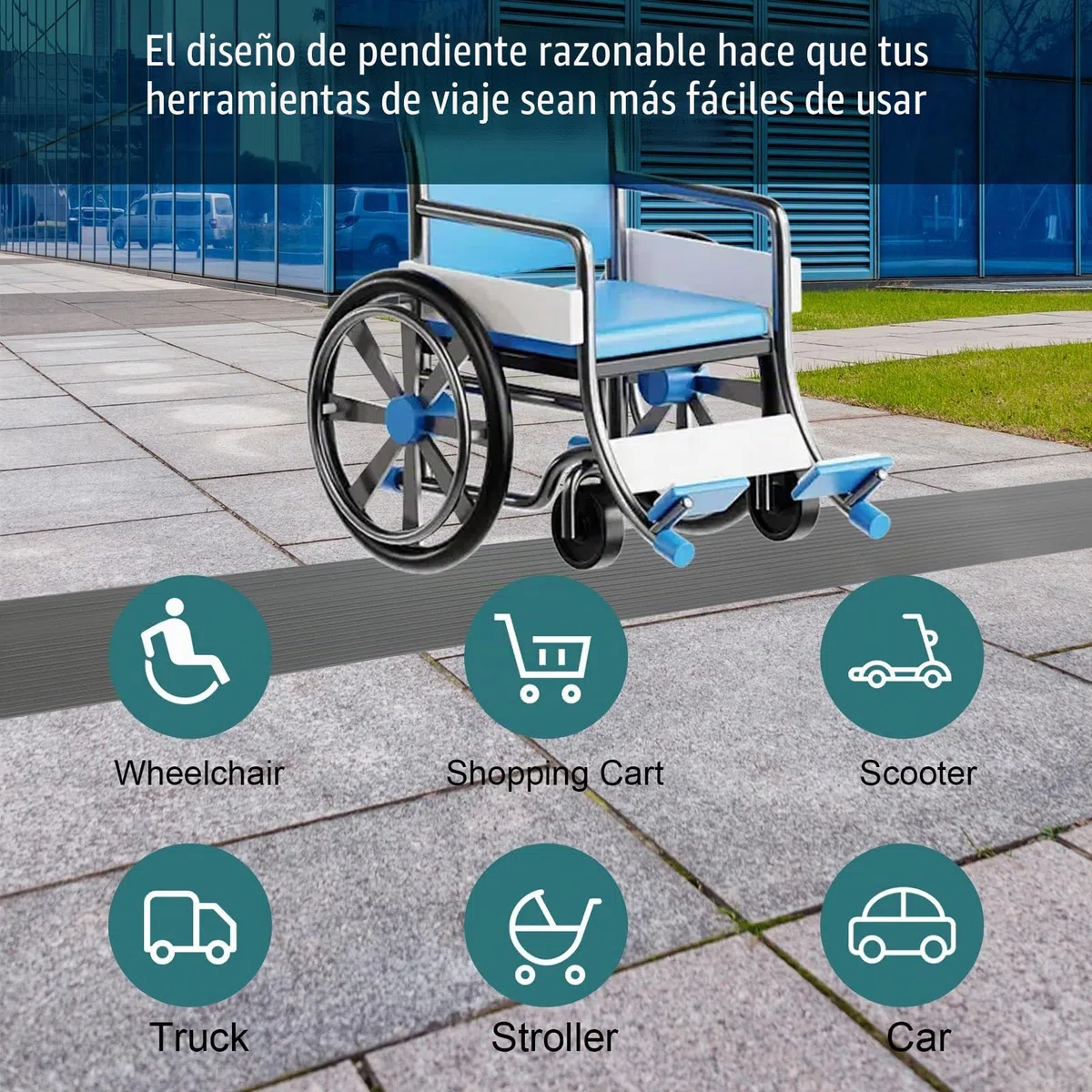 Rampa de Umbral de Puerta, Rampa para Robots Aspiradores, Rampas para Silla de Ruedas, Rampa de Goma Autoadhesiva para Silla de Ruedas, Cochecito, Andador o Scooter Eléctrico (Gris, 90x8x1,5cm)