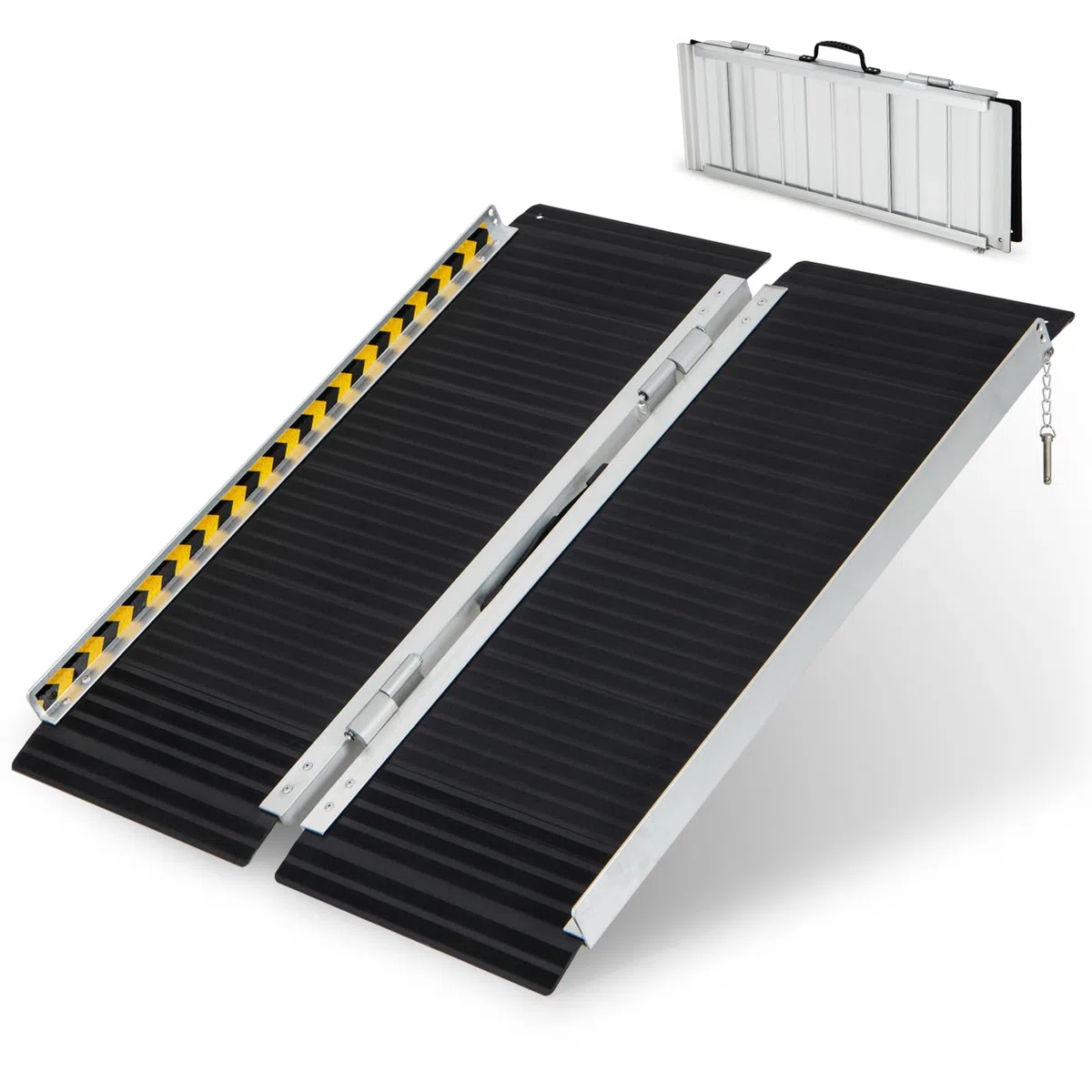 COSTWAY Rampa Portátil de Aluminio para Silla de Ruedas, Rampas Plegables con Placa de Transición y Superficie Antideslizante para Umbrales Escaleras (91 cm)