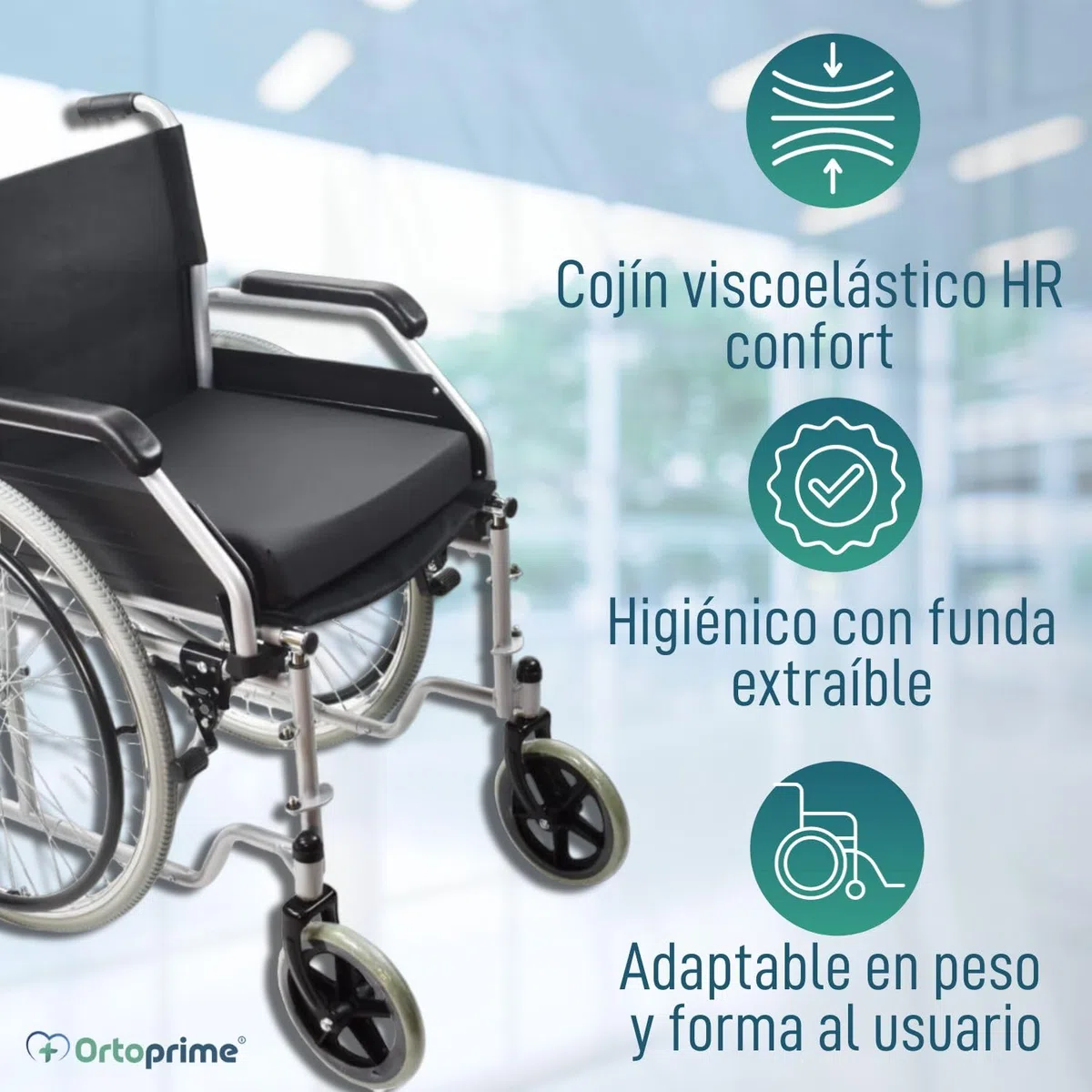 OrtoPrime Cojín Antiescaras Viscoelástico + HR Espuma Confort Memory, para Silla de Ruedas Sillón y Oficina, Lavar a mano - Cojín Impermeable, Protección y Comodidad, Negro