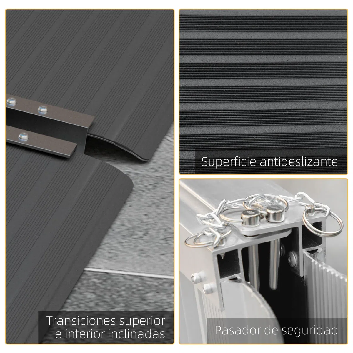 HOMCOM Rampa para Sillas de Ruedas Plegable de Aleación de Aluminio 122 cm Rampa Portátil con Adhesivos Reflectantes Carga 272 kg Negro
