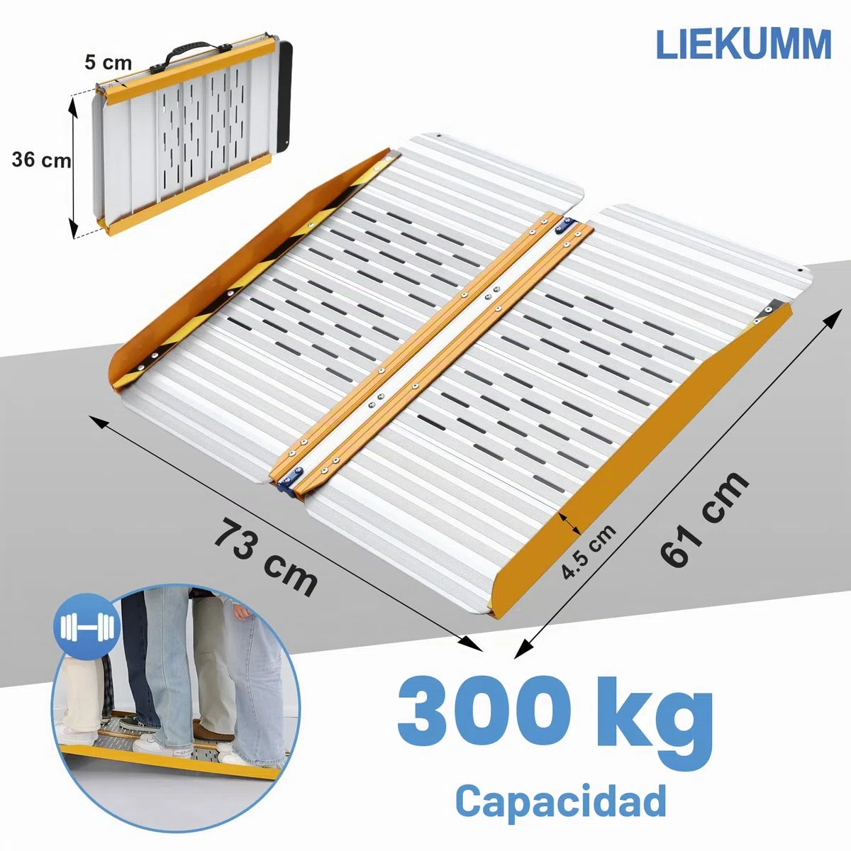 LIEKUMM Rampas para Silla de Ruedas Plegable 61 cm, Capacidad de Carga 300 kg, Rampa Silla de Ruedas de Aluminio para Escaleras y Escalones, Rampa para Silla de Ruedas de Uso Doméstico