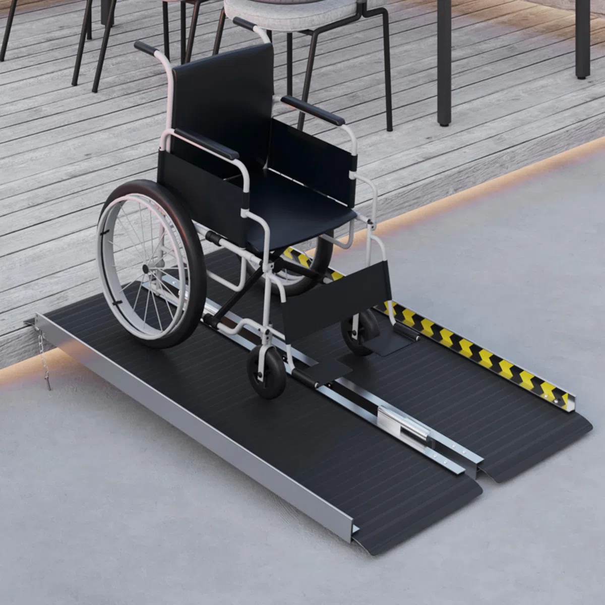 HOMCOM Rampa para Sillas de Ruedas Plegable de Aleación de Aluminio 122 cm Rampa Portátil con Adhesivos Reflectantes Carga 272 kg Negro