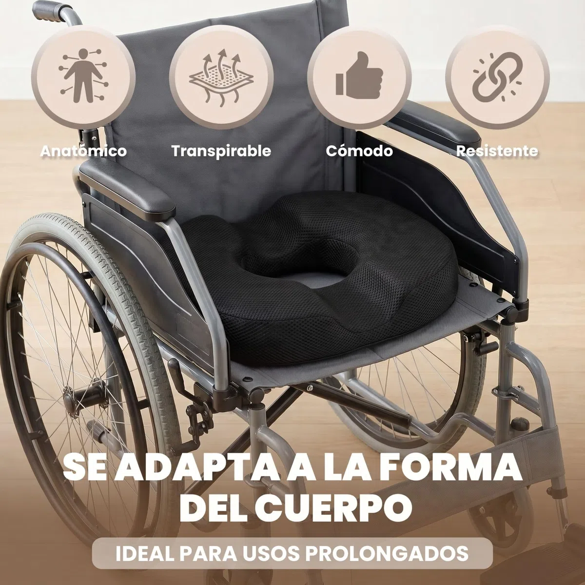 Cojín Ergonómico Viscoelástico de Coxis con Forma de Dónut – Ideal para Silla de Oficina, Coche y Teletrabajo en Jornadas Largas – Funda Transpirable Extraíble y Lavable a Máquina