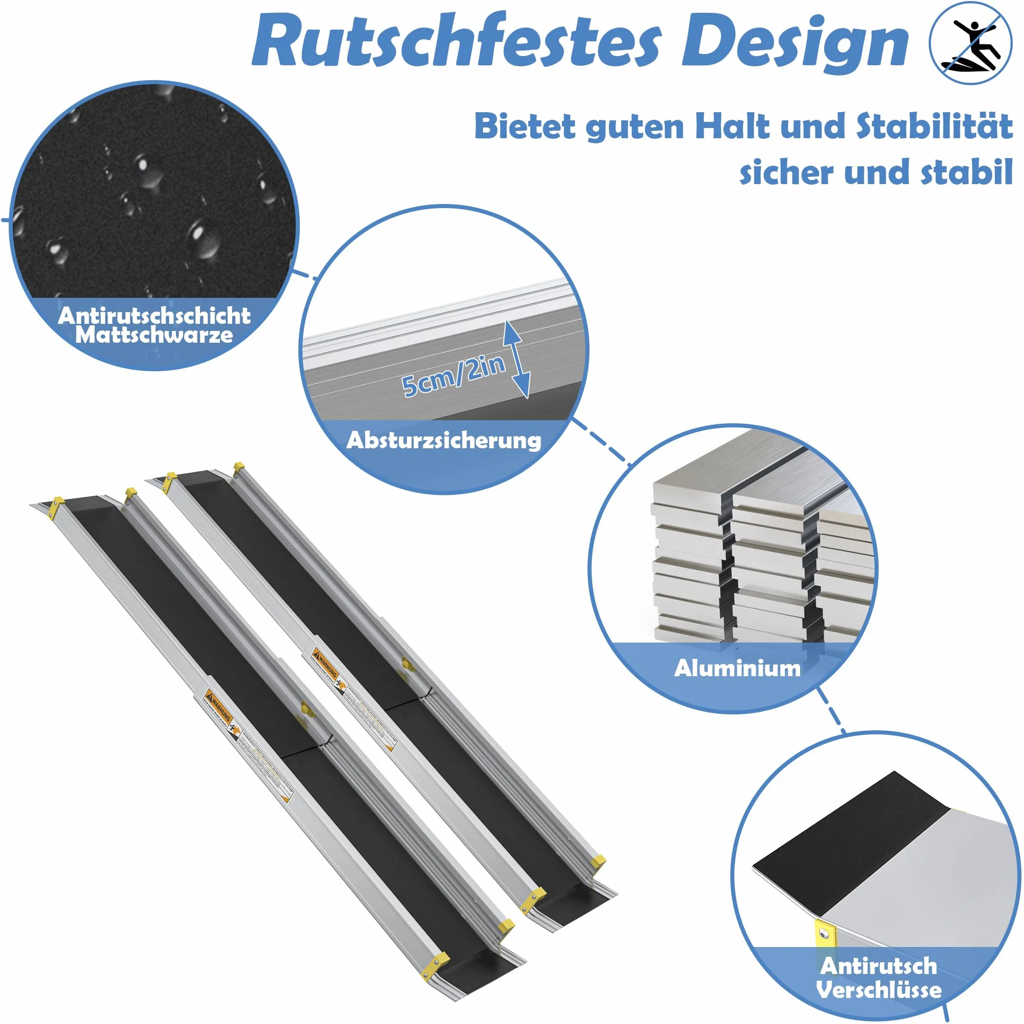 UISEBRT 2 x Rampa telescópica para silla de ruedas, Rampa telescópica de aluminio, Rampa de acceso ajustable, Capacidad de carga para escalera hasta 300 kg (75.5-122cm)