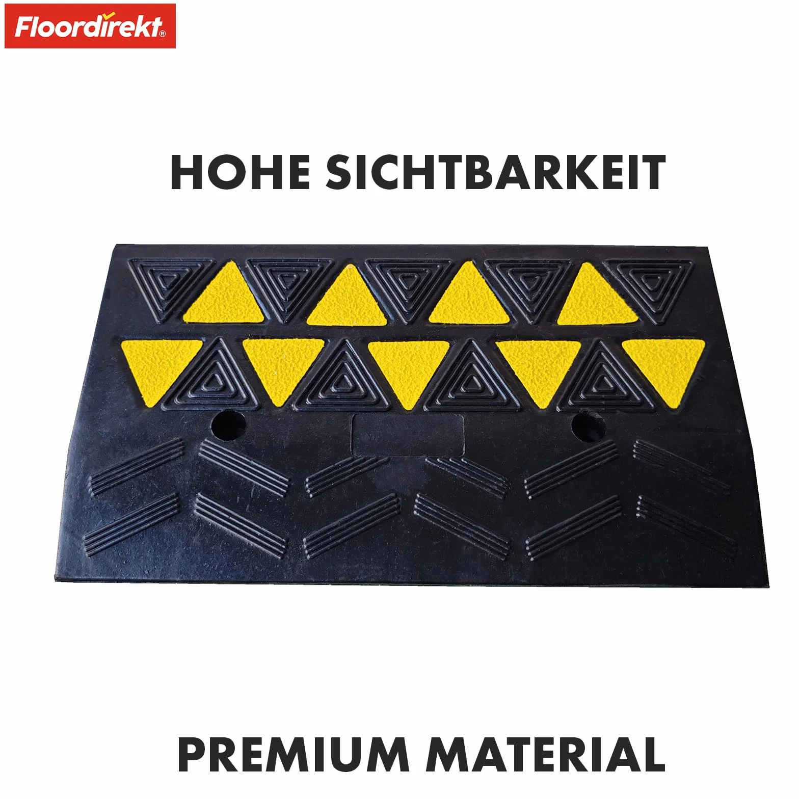 Floordirekt Rampa de umbral Blanc – Rampa de umbral de puerta y bordillos de 8 cm de altura con marcador amarillo brillante – Rampa para silla de ruedas para accesibilidad en bordillos y aceras de