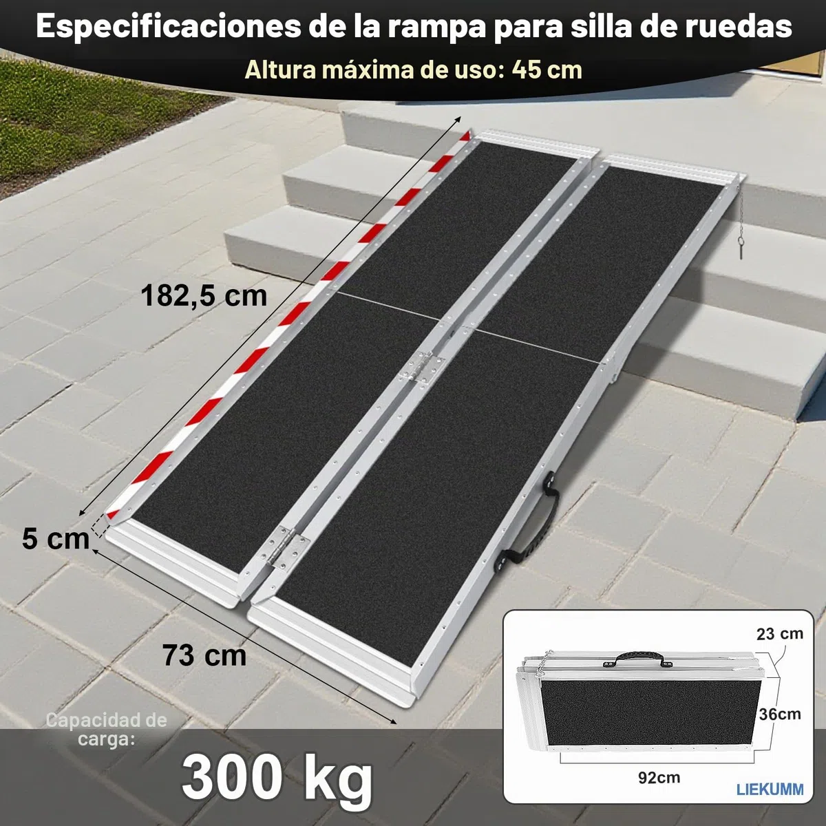 LIEKUMM Rampas para Silla de Ruedas 182,5 cm, Capacidad de Carga 300 kg Aluminio Rampa Antideslizante, Rampa Silla de Ruedas Portátil para Escalera, Escalon, Umbral, Menaje del Hogar