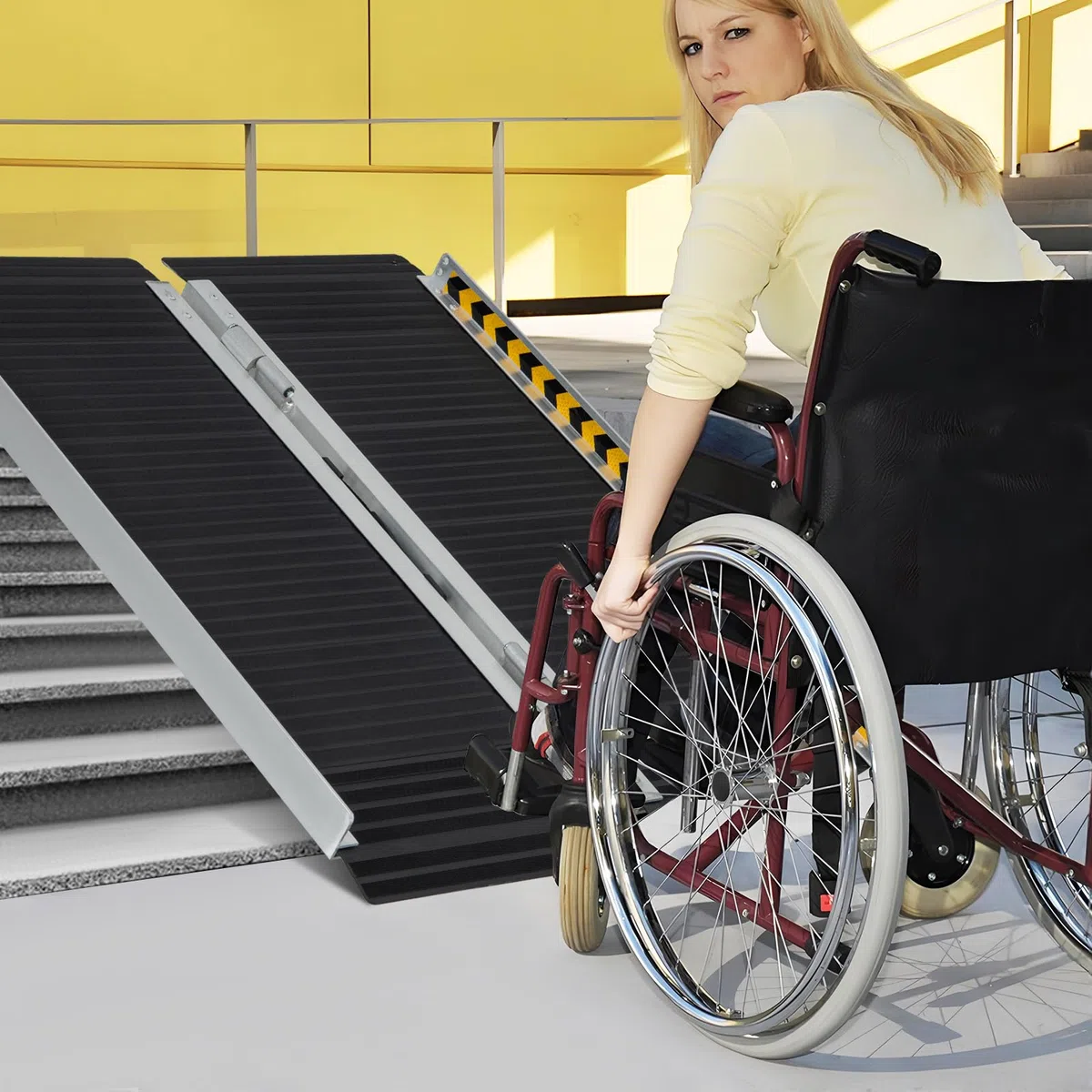 COSTWAY Rampa Portátil de Aluminio para Silla de Ruedas, Rampas Plegables con Placa de Transición y Superficie Antideslizante para Umbrales Escaleras (91 cm)