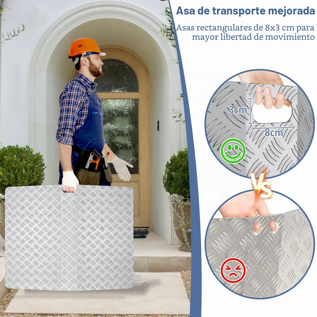 UISEBRT Rampa de umbral de puerta para silla de ruedas, de aluminio, antideslizante, portátil, con asas, capacidad de carga de 270 kg (100 x 70 x 10 cm)