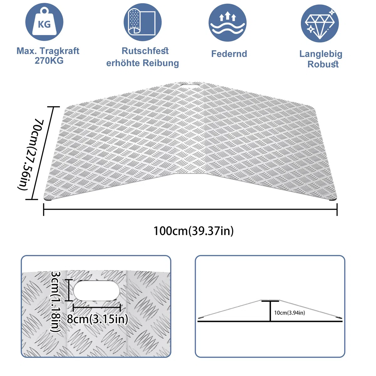 XMTECH Rampa de umbral para silla de ruedas de aluminio, rampa de puente, rampa de umbral de puerta, capacidad de carga 270 kg, 100 cm de longitud