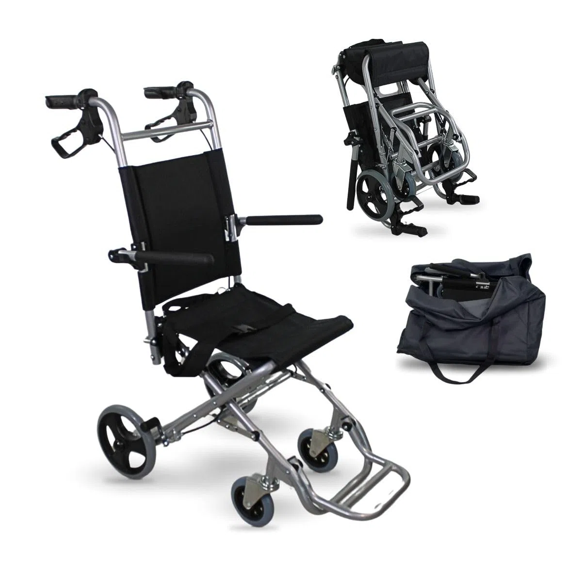 Mobiclinic, Silla de ruedas de tránsito, Neptuno, Aluminio, Plegable, Freno en manetas, Marca Española, Reposapiés plegables, a, Cinturón seguridad, Ergonómica, 93x 49.1x 96 cm