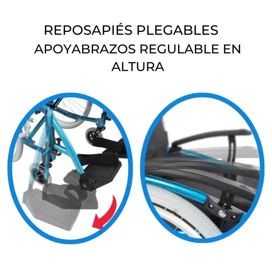 Mobiclinic® pro, Silla de ruedas venecia, Plegable, Premium, Extracción con un botón, Cojín grueso, Aluminio, Respaldo partido, Cinturón seguridad, Estética deportiva, Altura regulable