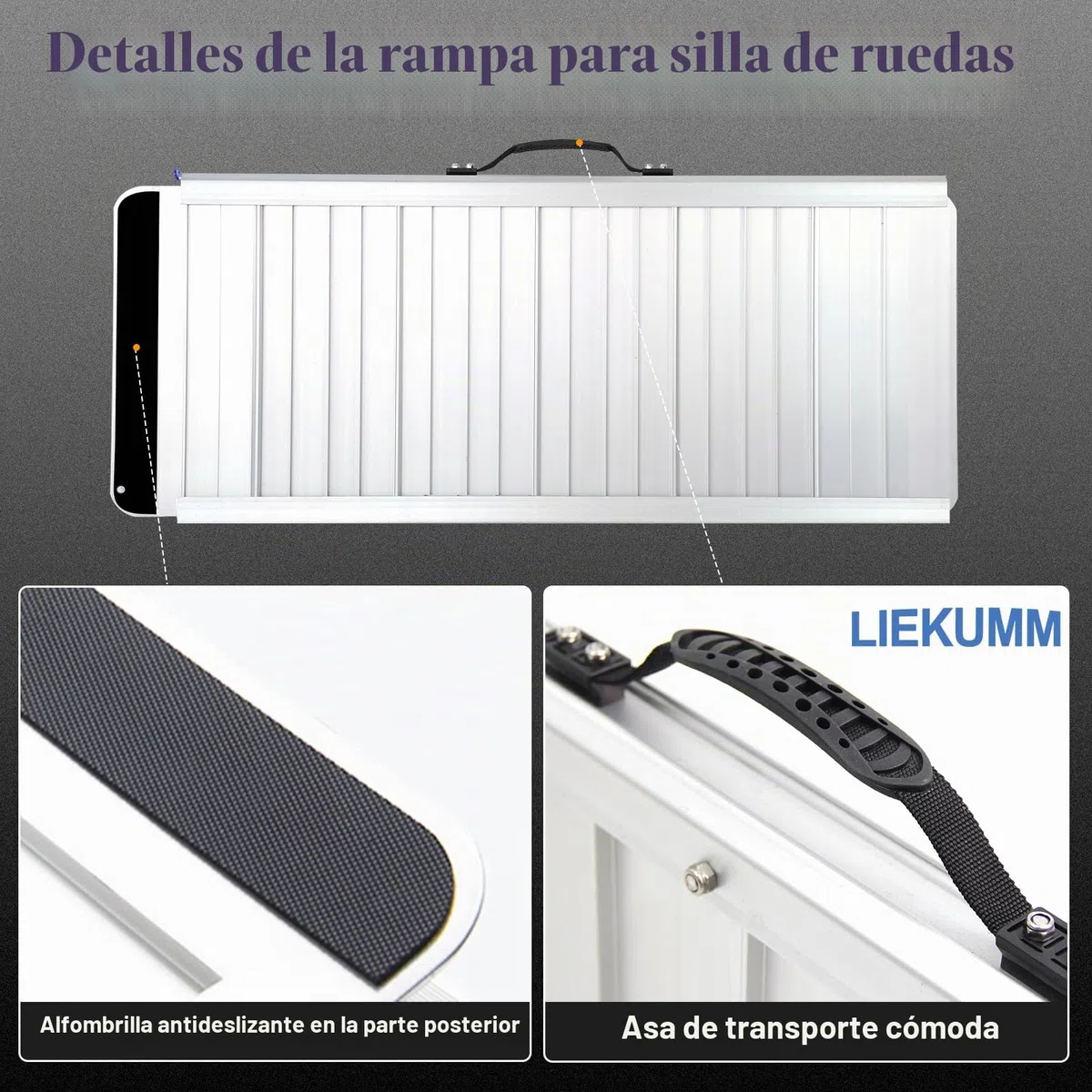 LIEKUMM Rampas para Silla de Ruedas 91 x 77 cm, Capacidad de Carga 300 kg, Rampa Plegable de Aluminio para Escaleras, Escalones y Bordillos, Rampa Escalon para Sillas de Ruedas Eléctricas y Manuales
