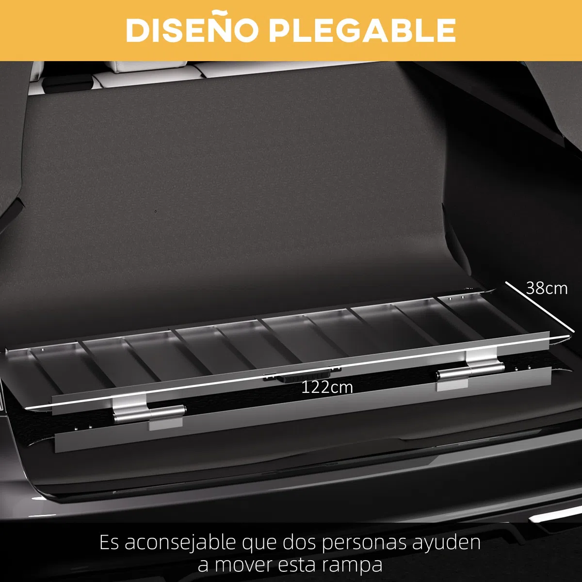 HOMCOM Rampa para Sillas de Ruedas Plegable de Aleación de Aluminio 122 cm Rampa Portátil con Adhesivos Reflectantes Carga 272 kg Negro