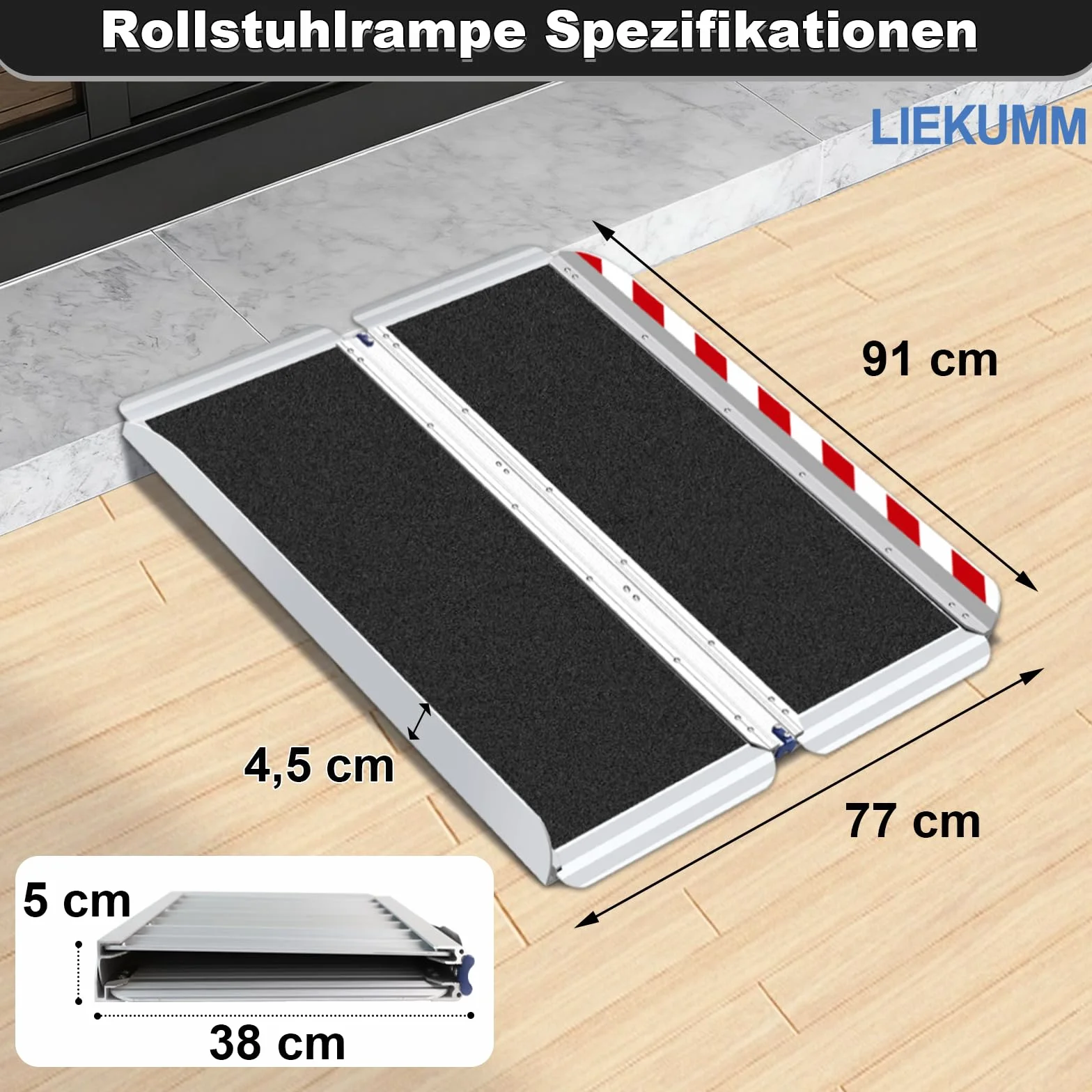 LIEKUMM Rampas para Silla de Ruedas 91 x 77 cm, Capacidad de Carga 300 kg, Rampa Plegable de Aluminio para Escaleras, Escalones y Bordillos, Rampa Escalon para Sillas de Ruedas Eléctricas y Manuales