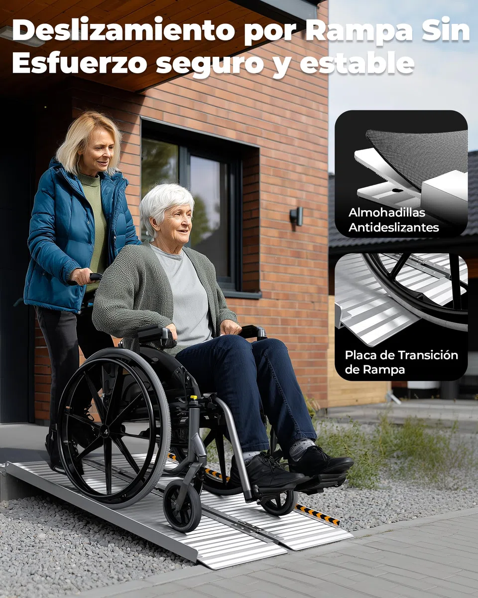 FACHNUO Rampa para Sillas de Ruedas Plegable 122CM Rampa de Umbral, Capacidad 362KG, Antideslizante Extra Ancha 74cm - Rampa de Aluminio Portátil para Escaleras, Peldaños, Puertas, Entradas