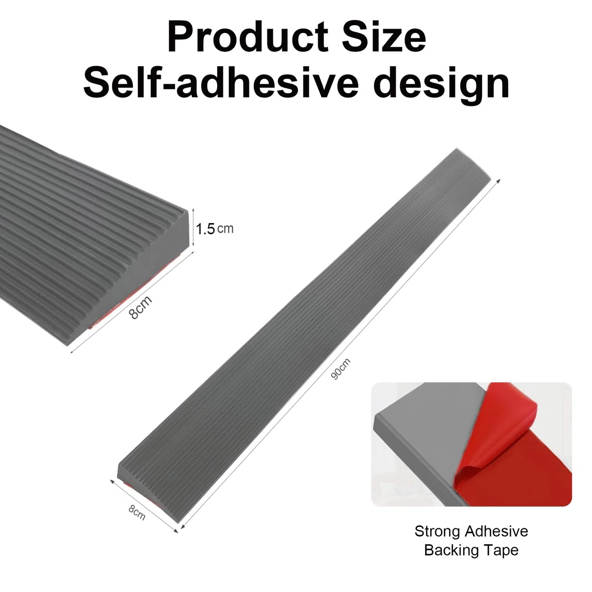 Rampa de Umbral de Puerta, Rampa para Robots Aspiradores, Rampas para Silla de Ruedas, Rampa de Goma Autoadhesiva para Silla de Ruedas, Cochecito, Andador o Scooter Eléctrico (Gris, 90x8x1,5cm)