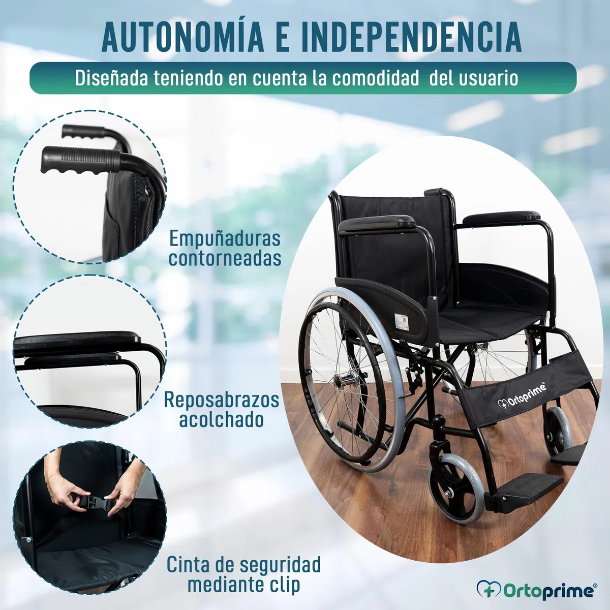 OrtoPrime Silla de Ruedas Plegable Ligera AUTOPROPULSABLE Sillas de ruedas para adultos - Sillas de Ruedas Plegables - Silla de Ruedas Ortopédica - Silla ruedas minusválido PLEGABLE Marca Española