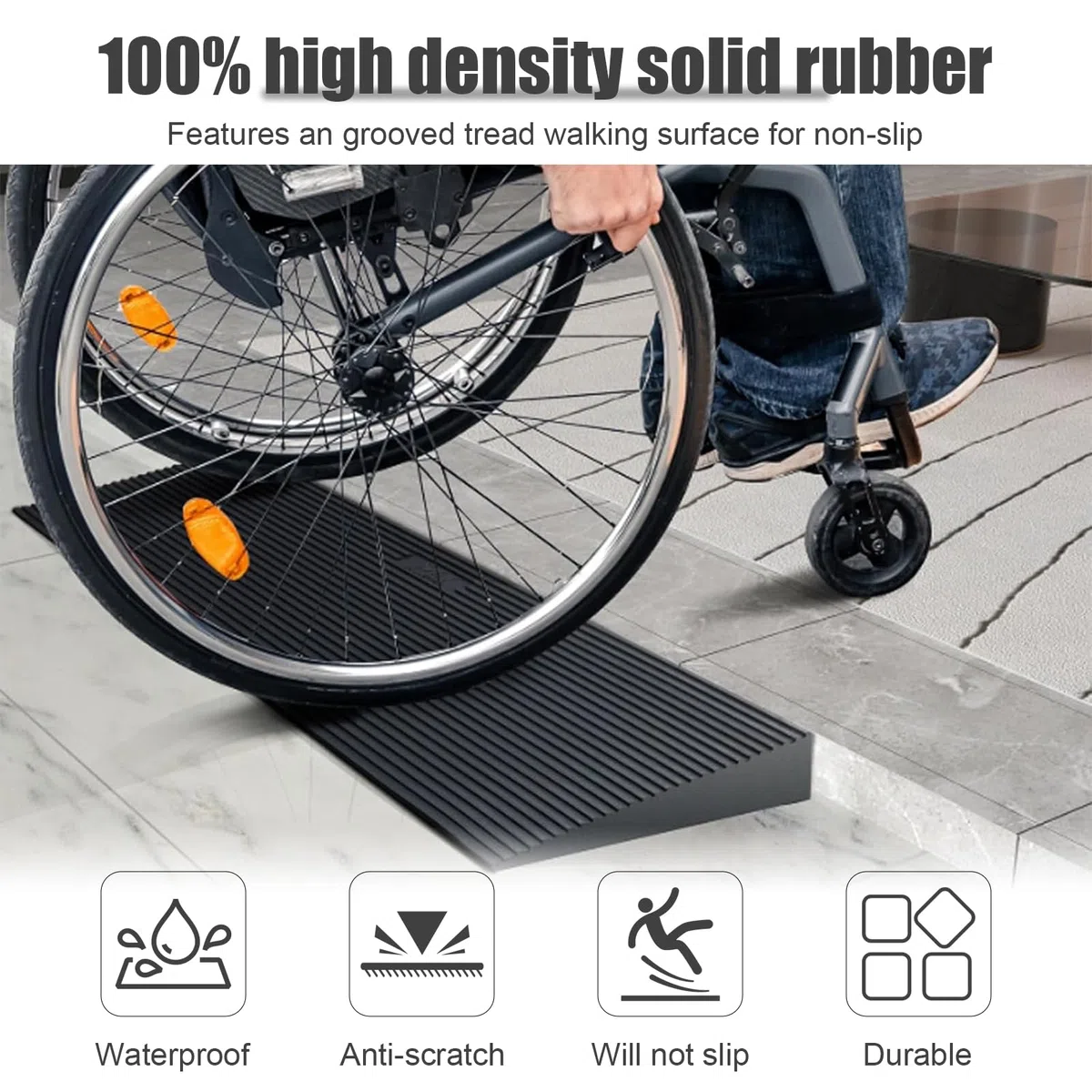 Rampa de Umbral de Puerta, Rampa de Umbral Autoadhesiva, Superficie Antideslizante, Tira de Umbral de Puerta de Goma, para Sillas de Ruedas, Rollators, Scooters Eléctricos (Negro, 200x8x1cm)