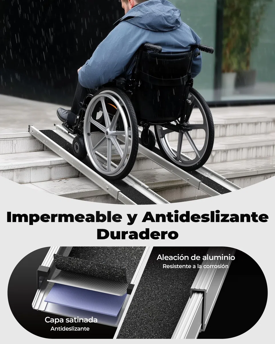 FACHNUO Rampas telescópicas para sillas de Ruedas Antideslizantes, 2 rampas de Aluminio para sillas de Ruedas de hasta 272 kg, rampa portátil con Bolsillos de Tela, rampas para escaleras