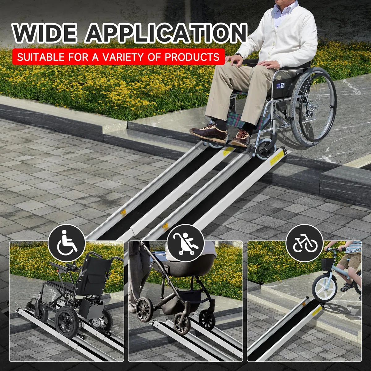2 PCS Rampa para Silla de Ruedas, Rampa de Acceso Ajustable de 90 a 152 cm, Carga Máxima 272 kg, Rampas Telescópicas de Longitud Variable con Superficie Antideslizante