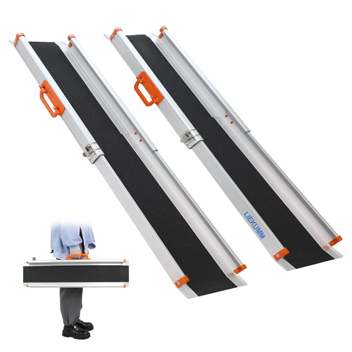 LIEKUMM 2 x 77,5-122,5 cm Rampas Telescópicas para Sillas de Ruedas, Capacidad Carga de 300 kg Rampa Silla de Ruedas Ajustable, Rampa de Acceso para Escaleras, Bordillos, Scooters y Bicicletas