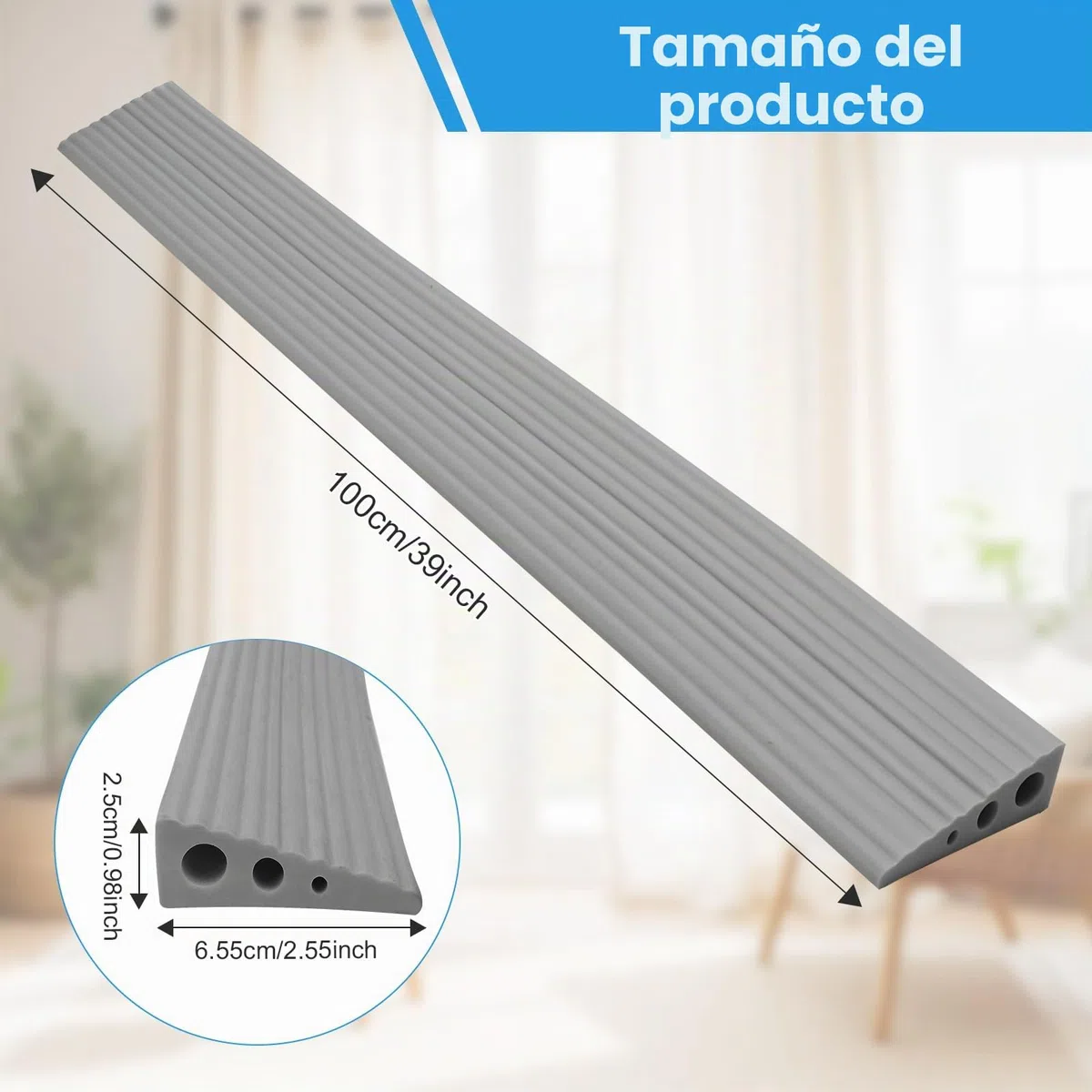 Rampa de Umbral, Ramp a de Umbral de 100x6,5x2,5 cm, Rampa de Umbral de Pvc para Silla de Ruedas, Superficie Antideslizante, Rampa de Goma, Ramp a de Umbra l Adecuada para Sillas de Ruedas, Cochecitos