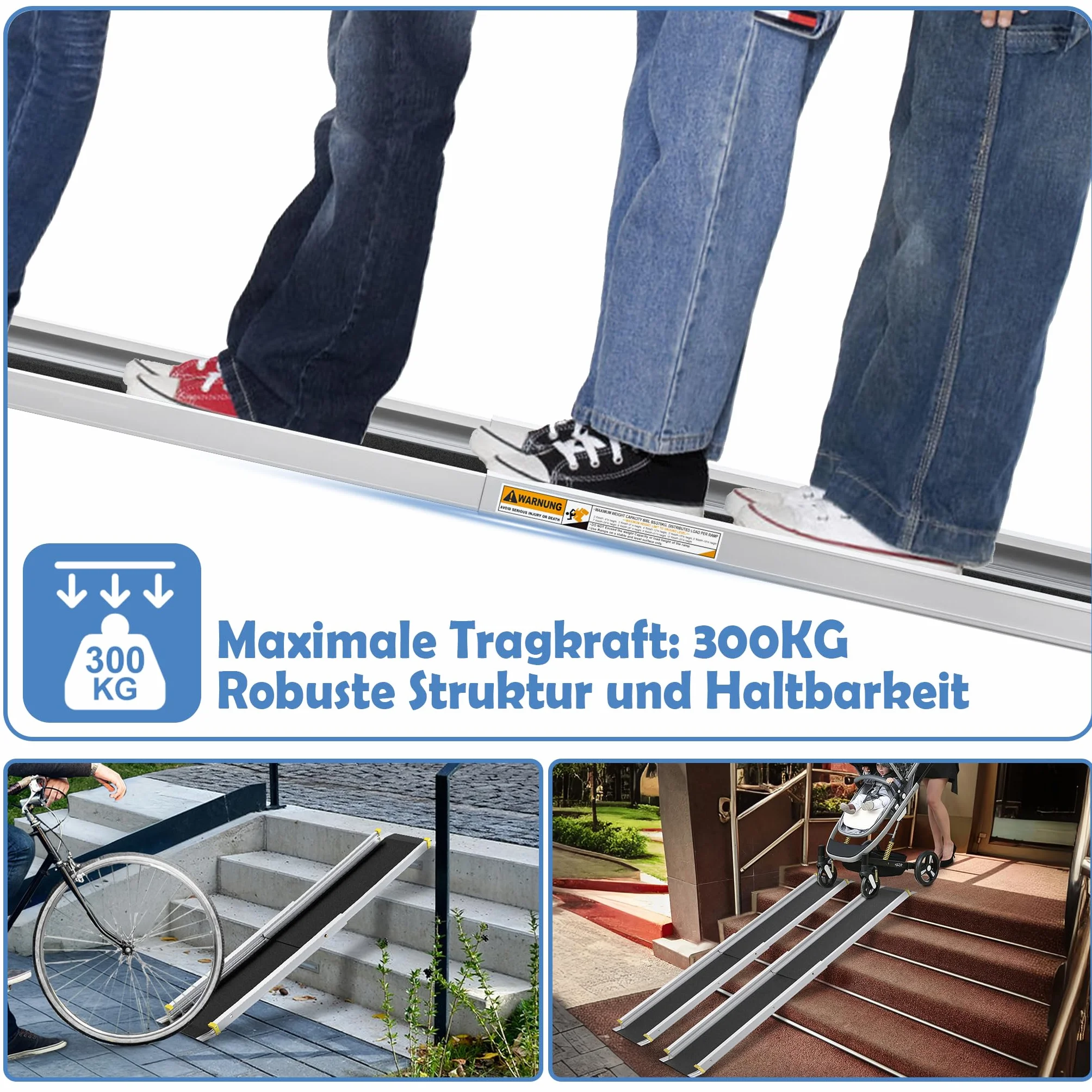 UISEBRT 2 x Rampa telescópica para silla de ruedas, Rampa telescópica de aluminio, Rampa de acceso ajustable, Capacidad de carga para escalera hasta 300 kg (75.5-122cm)
