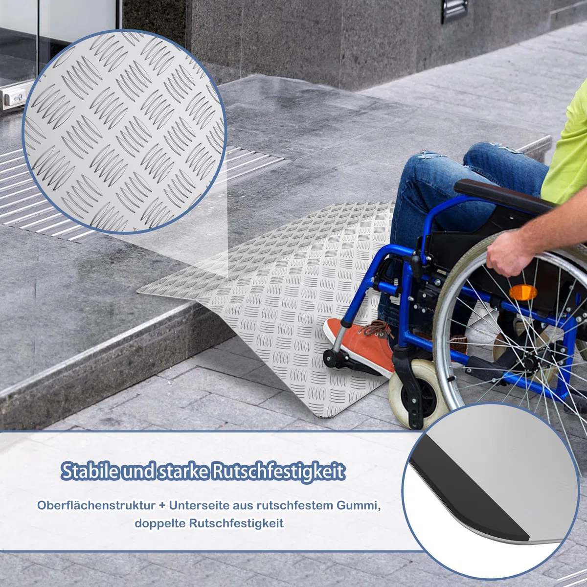 XMTECH Rampa de umbral para silla de ruedas de aluminio, rampa de puente, rampa de umbral de puerta, capacidad de carga 270 kg, 100 cm de longitud