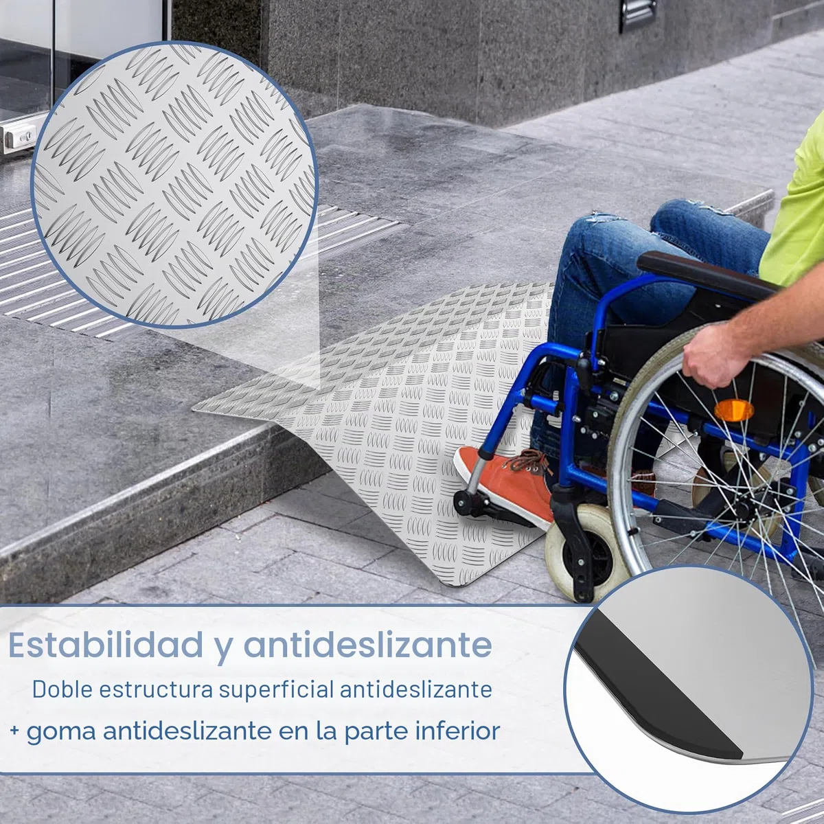 UISEBRT Rampa de umbral de puerta para silla de ruedas, de aluminio, antideslizante, portátil, con asas, capacidad de carga de 270 kg (100 x 70 x 10 cm)
