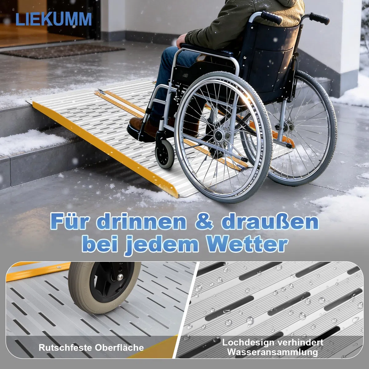 LIEKUMM Rampas para Silla de Ruedas Plegable 61 cm, Capacidad de Carga 300 kg, Rampa Silla de Ruedas de Aluminio para Escaleras y Escalones, Rampa para Silla de Ruedas de Uso Doméstico