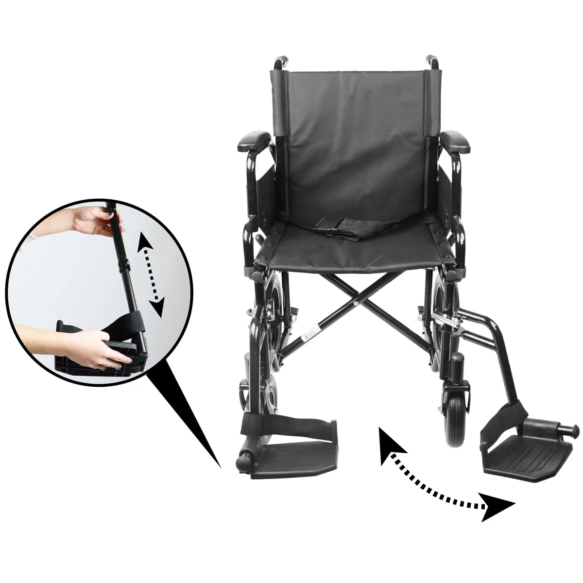 Silla de Ruedas Plegable Ligera (Asiento 46 cm), Estructura de Acero con Freno Manual, Reposabrazos y Reposapies Abatibles, Cinturón