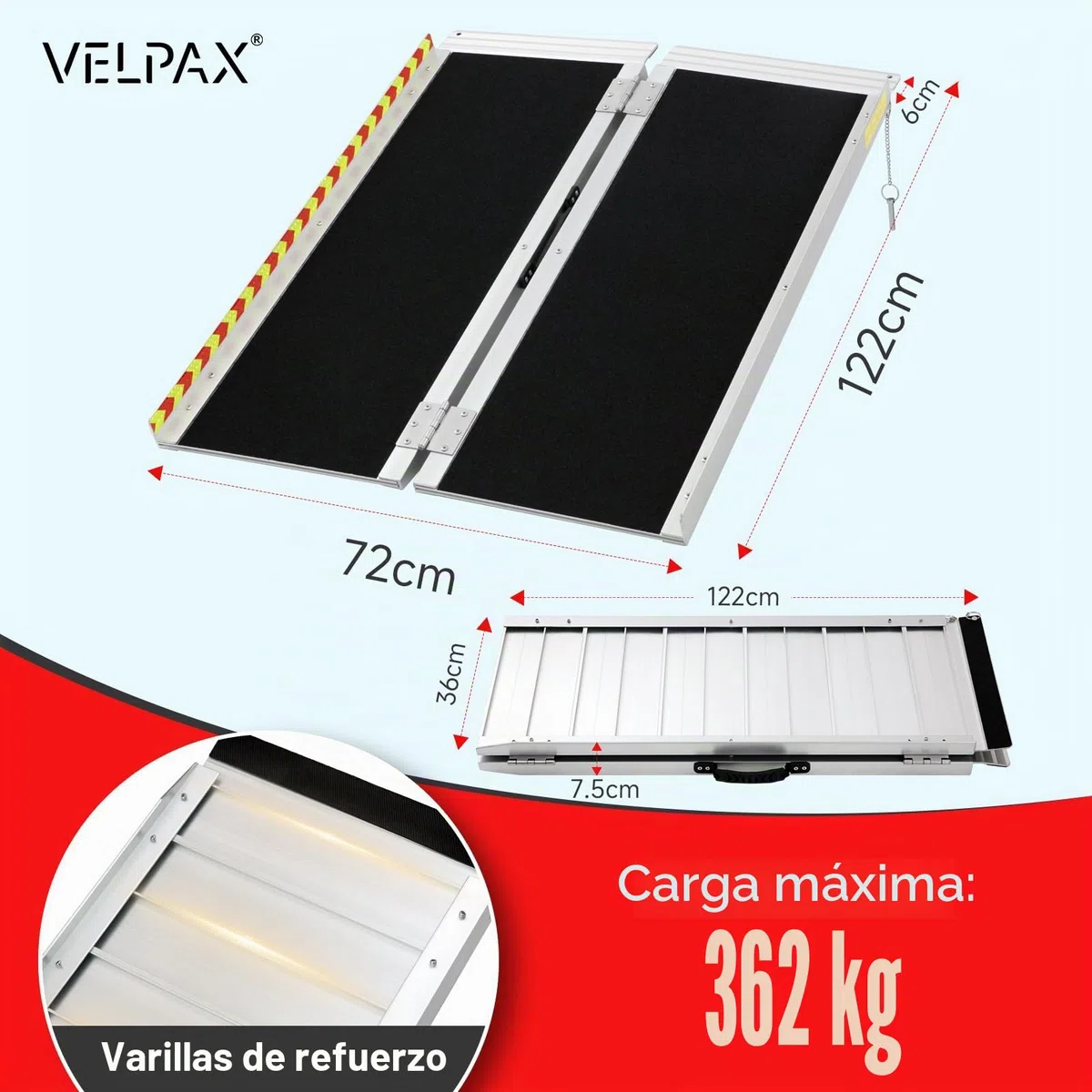 Rampa para Sillas de Ruedas Plegable y Portátil de 122 cm, Soporta 362 kg – Antideslizante para Sillas de Ruedas, Ideal para Umbrales y Escaleras