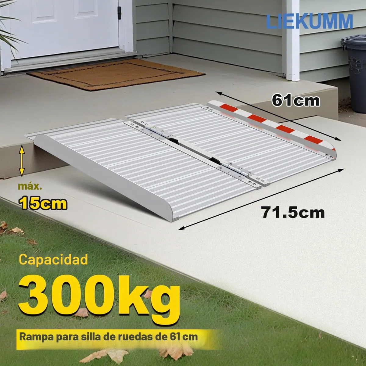 LIEKUMM Rampas para Sillas de Ruedas Plegable, 61 cm con Capacidad de Carga de 300 kg Rampa para Sillas de Ruedas, Rampa de Aluminio para Sillas de Ruedas, Escalones, Bordillos y Cochecitos de Niños